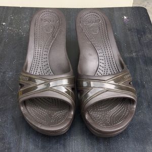 Chocolate brown crocs slides with heel